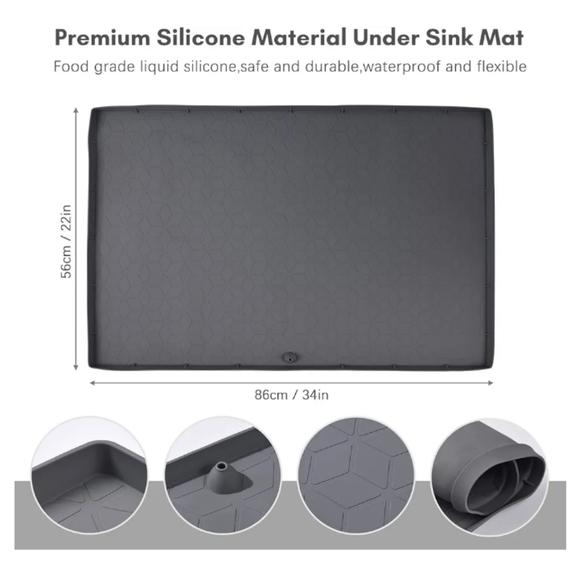 Silicone Under Sink Mat for Kitchen Waterproof Drip Tray with Drain Hole 34*22 - Picture 8 of 8